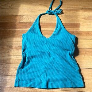 Teal Halter Neck Ribbed Top